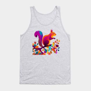 A whimsical, colorful squirrel perched on a branch Tank Top